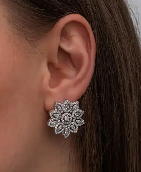 Gümüş Zirkon Taşlı Çiçek Kadın Küpe