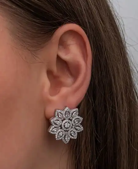 Gümüş Zirkon Taşlı Çiçek Kadın Küpe