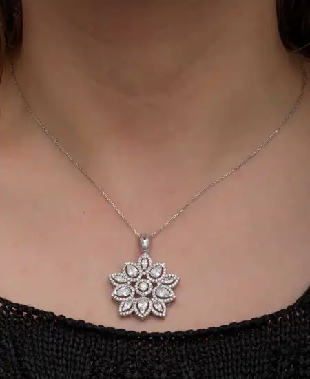 Gümüş Zirkon Taşlı Çiçek Kadın Set