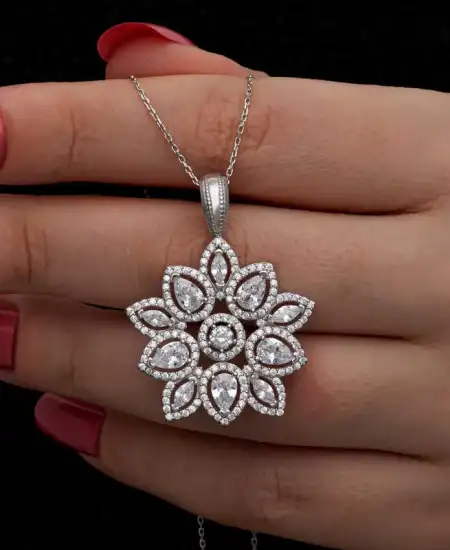 Gümüş Zirkon Taşlı Çiçek Kadın Set