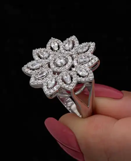 Gümüş Zirkon Taşlı Çiçek Kadın Set