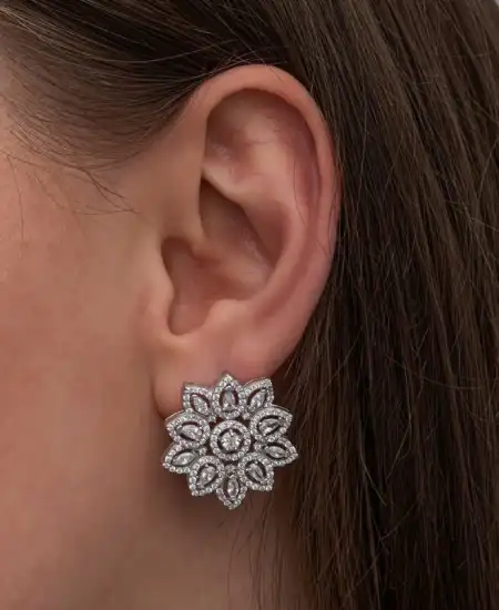 Gümüş Zirkon Taşlı Çiçek Kadın Set