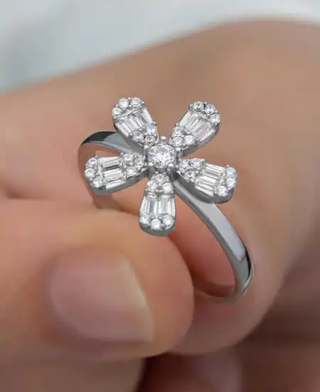 Gümüş Zirkon Taşlı Çiçek Kadın Yüzük