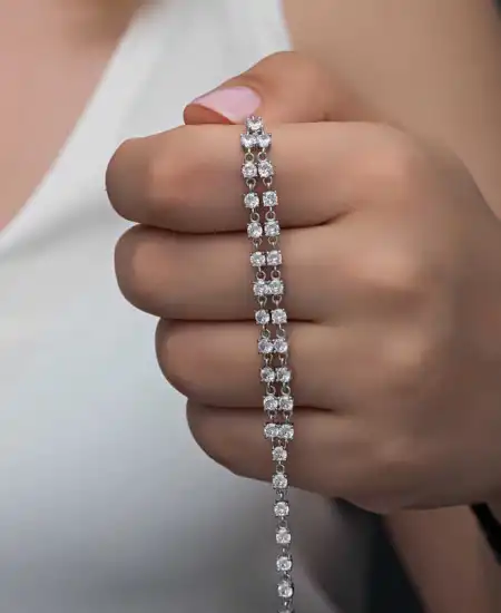 Gümüş Zirkon Taşlı Çift Sıra Kadın Bileklik