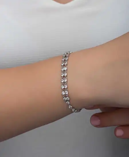 Gümüş Zirkon Taşlı Çift Sıra Kadın Bileklik