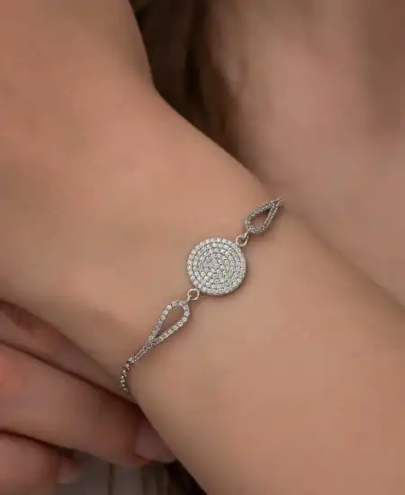 Gümüş Zirkon Taşlı Daire Bileklik