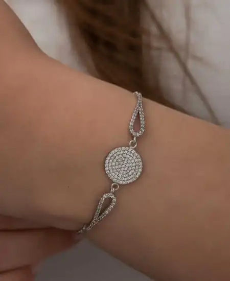Gümüş Zirkon Taşlı Daire Bileklik