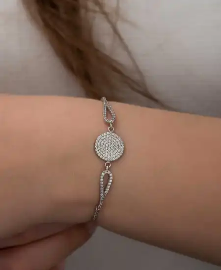 Gümüş Zirkon Taşlı Daire Bileklik