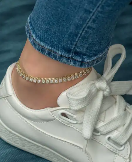 Gümüş Zirkon Taşlı Gold Halhal