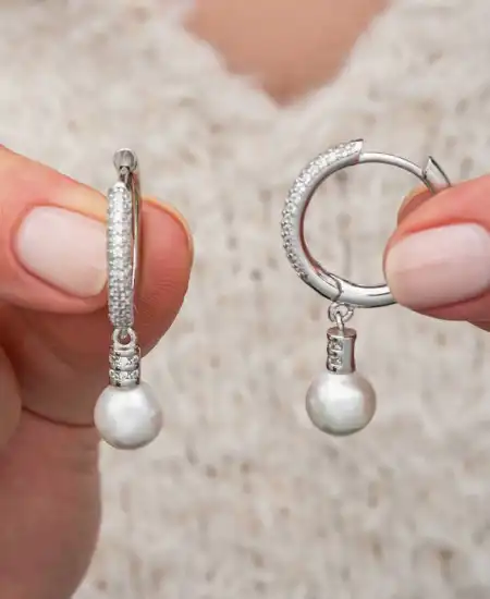 Gümüş Zirkon Taşlı Halka İnci Kadın Küpe