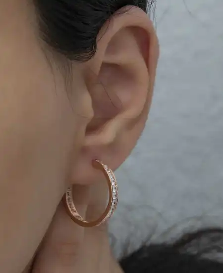 Gümüş Zirkon Taşlı Halka Kadın Küpe