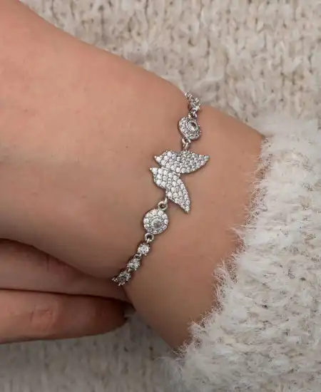 Gümüş Zirkon Taşlı Kelebek Kadın Bileklik