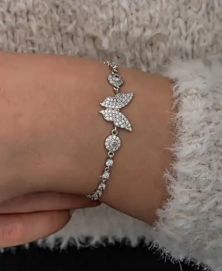 Gümüş Zirkon Taşlı Kelebek Kadın Bileklik