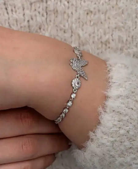 Gümüş Zirkon Taşlı Kelebek Kadın Bileklik