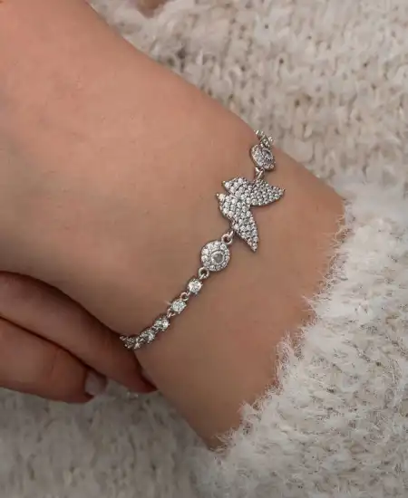 Gümüş Zirkon Taşlı Kelebek Kadın Bileklik