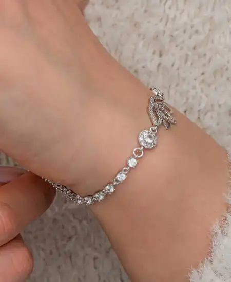 Gümüş Zirkon Taşlı Lotus Kadın Bileklik