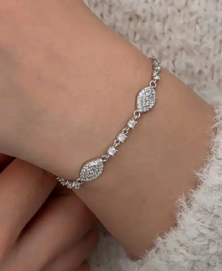 Gümüş Zirkon Taşlı Mekik Kadın Bileklik