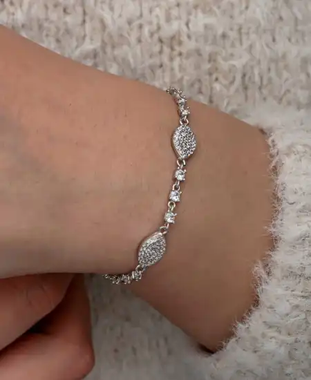 Gümüş Zirkon Taşlı Mekik Kadın Bileklik