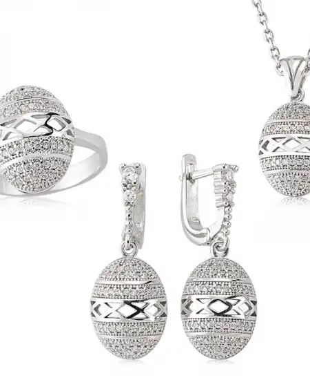 Gümüş Zirkon Taşlı Oval Bayan Set