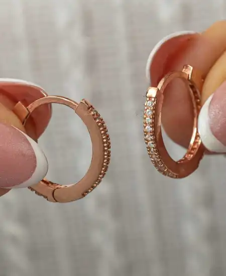 Gümüş Zirkon Taşlı Rose Oval Küpe