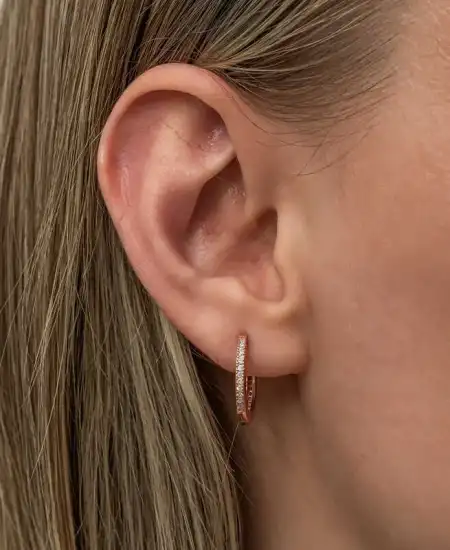 Gümüş Zirkon Taşlı Rose Oval Küpe