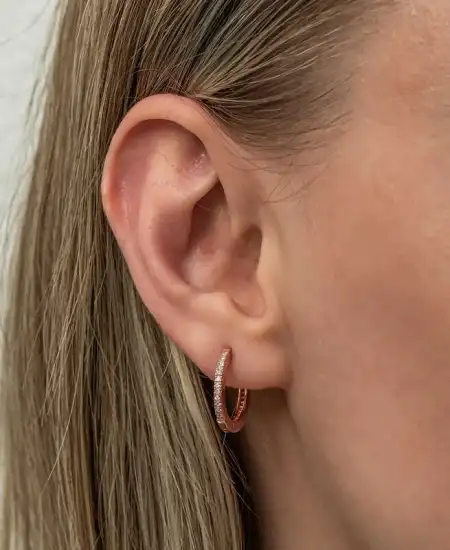 Gümüş Zirkon Taşlı Rose Oval Küpe