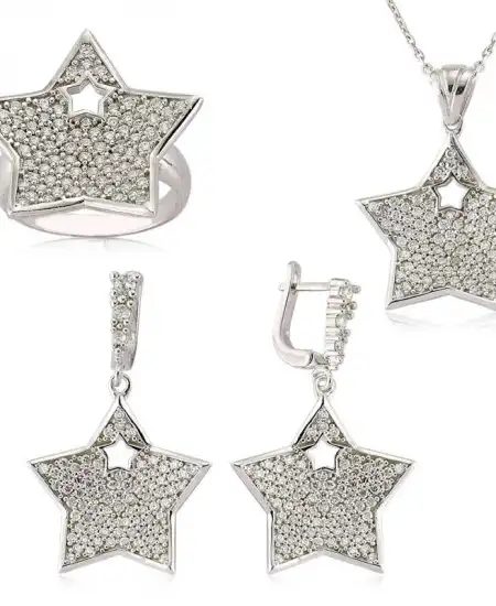 Gümüş Zirkon Taşlı Yıldız Bayan Set