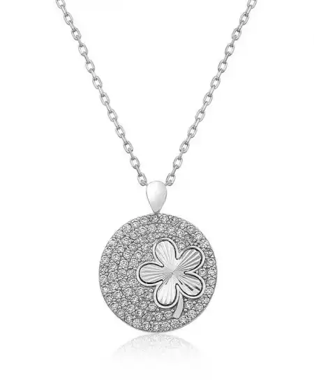 Gümüş Zirkon Taşlı Yonca Bayan Kolye