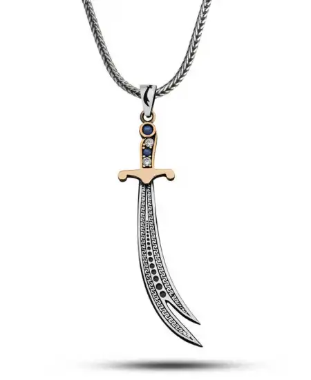 Gümüş Zirkon Taşlı Zülfikar Kılıcı Erkek Kolye