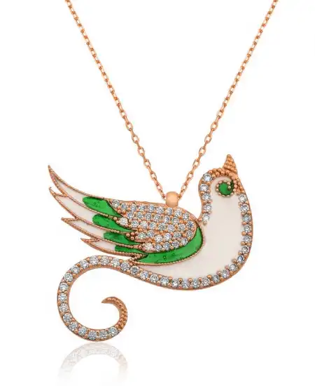 Gümüş Zümrüdü Anka Kuşu Bayan Kolye