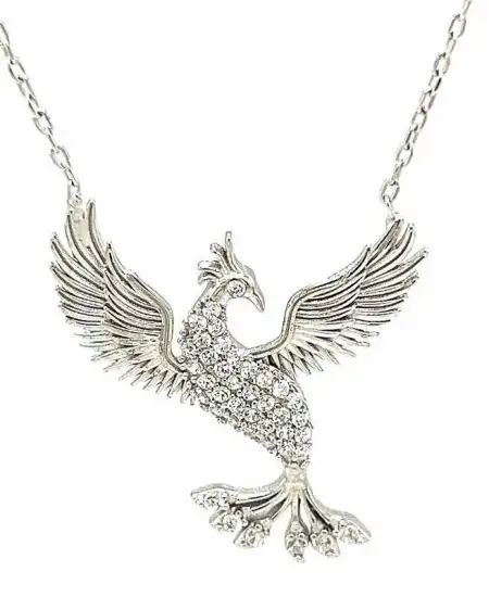 Gümüş Zümrüdü Anka Kuşu Kadın Kolye