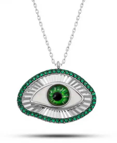 Gümüş Zümrüt Göz Koruyucu Kadın Kolye