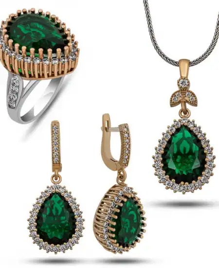 Gümüş Zümrüt Taşlı Hürrem Kadın Set