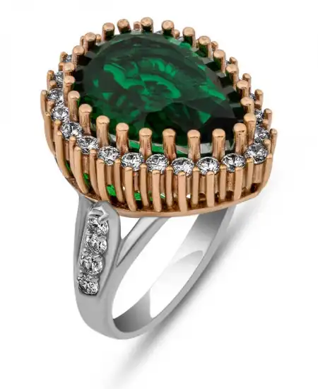 Gümüş Zümrüt Taşlı Hürrem Kadın Yüzük