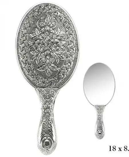 Papatya Desenli Gümüş El Aynası