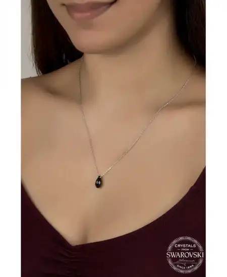 Swarovski Crystal Taşlı Drop Kesim Gümüş Kadın Kolye