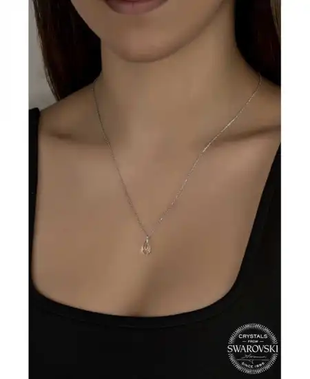 Swarovski Crystal Taşlı Drop Kesim Gümüş Kadın Kolye