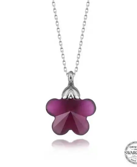 Swarovski Crystal Taşlı Fuşya Papatya Gümüş Kadın Kolye