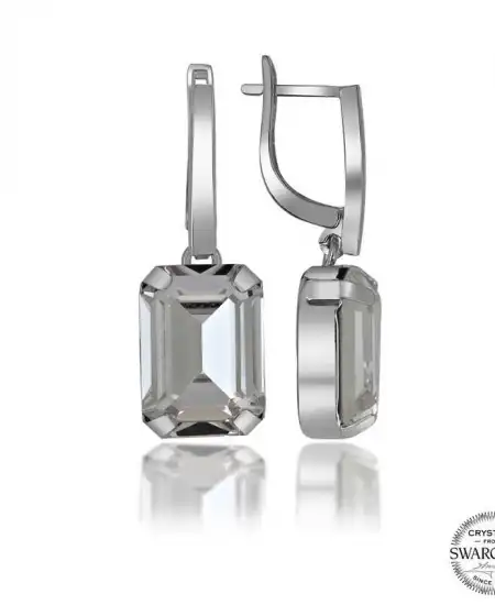 Swarovski Crystal Taşlı Gümüş Beyaz Baget Sallantılı Kadın Küpe