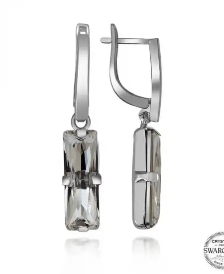 Swarovski Crystal Taşlı Gümüş Beyaz Baget Sallantılı Kadın Küpe