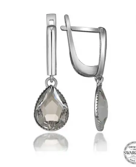 Swarovski Crystal Taşlı Gümüş Beyaz Damla Sallantılı Kadın Küpe