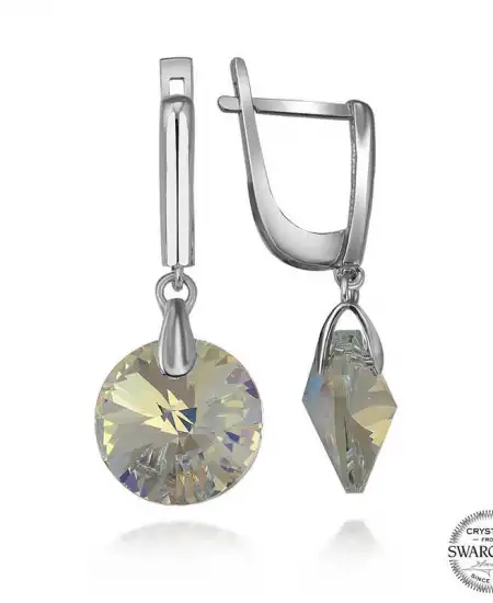Swarovski Crystal Taşlı Gümüş Beyaz Sallantılı Kadın Küpe