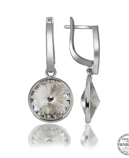 Swarovski Crystal Taşlı Gümüş Beyaz Sallantılı Kadın Küpe