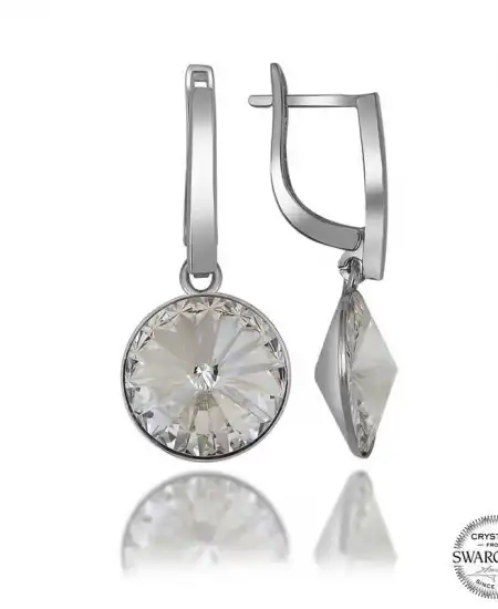 Swarovski Crystal Taşlı Gümüş Beyaz Sallantılı Kadın Küpe