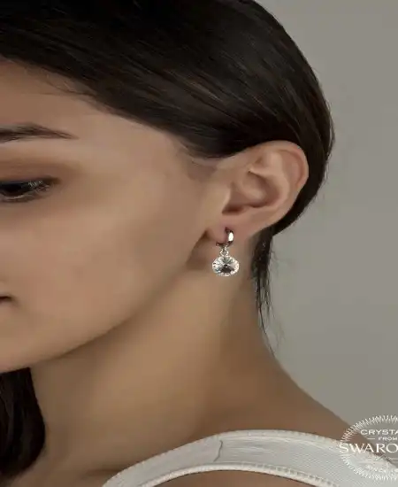 Swarovski Crystal Taşlı Gümüş Beyaz Sallantılı Kadın Küpe