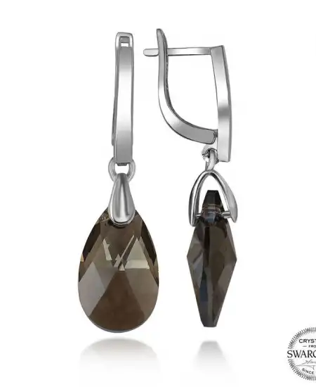 Swarovski Crystal Taşlı Gümüş Damla Sallantılı Kadın Küpe