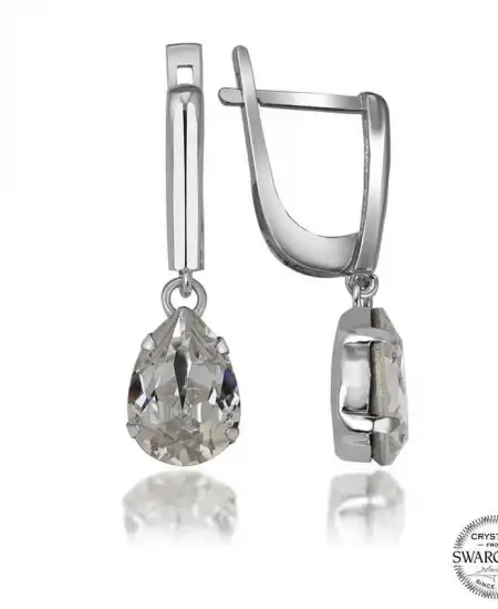 Swarovski Crystal Taşlı Gümüş Damla Sallantılı Kadın Küpe