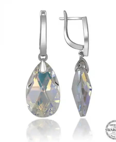 Swarovski Crystal Taşlı Gümüş Damla Sallantılı Kadın Küpe