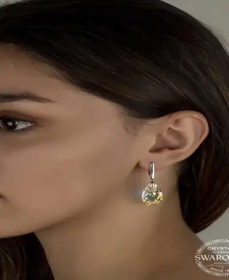 Swarovski Crystal Taşlı Gümüş Damla Sallantılı Kadın Küpe