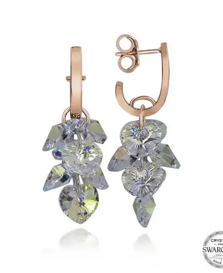 Swarovski Crystal Taşlı Gümüş Kalp Salkım Sallantılı Çivili Kadın Küpe